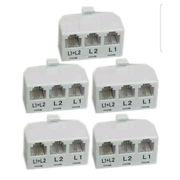 (5PCS) RJ11 6P4C Telephone/Phone Line Splitter Adapter Line1/Line2/Line1+Line2 White
