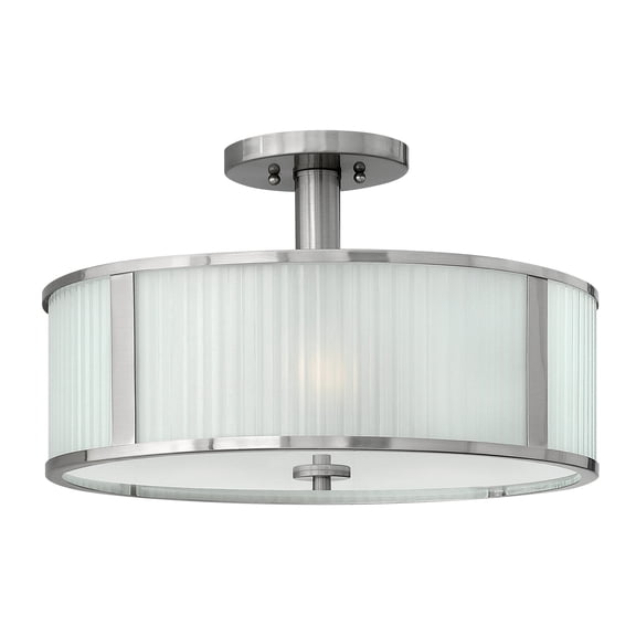 Three Light Brushed Nickel Drum Shade Semi-Flush Mount