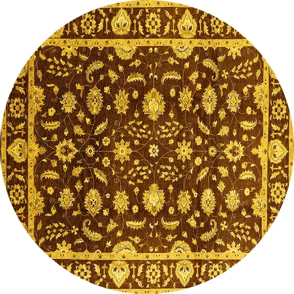 Ahgly Company Machine Washable Indoor Round Oriental Yellow Traditional Area Rugs, 5' Round
