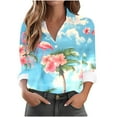 thumbnail image 3 of Women's Button-Up Shirts Fashion Floral Print Dressy Blouses Casual Turndown Collar Shirt Long Sleeve Loose Work Tops Spring Summer Outdoor,Beach,Vacation Top 12#Multicolor 3XL, 3 of 6