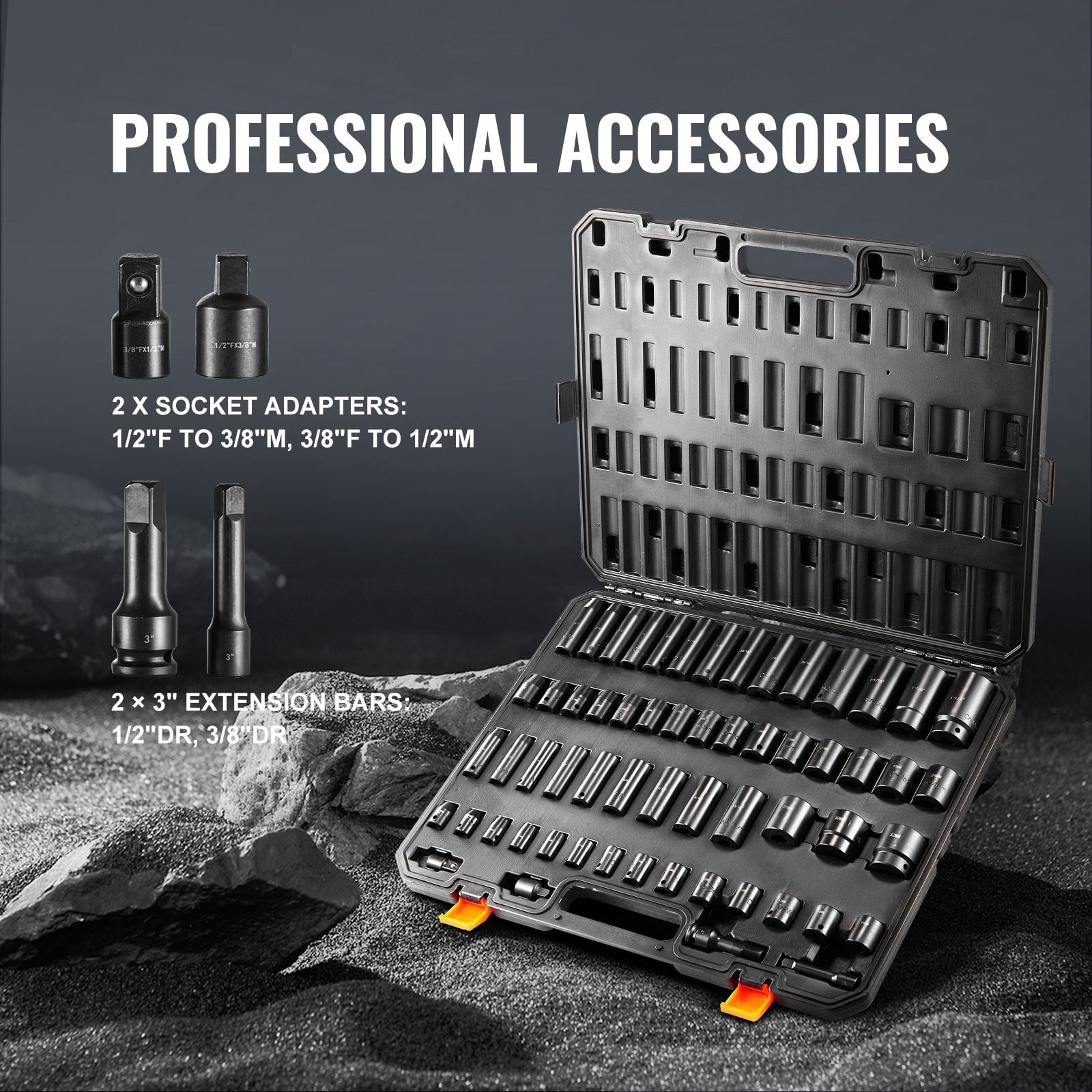 Zaverox 59PCS 3/8" & 1/2" Drive 6 Point Impact Socket Set, SAE 5/16" to 1-1/4" Metric 6-32mm Cr-Mo Alloy Steel Socket Kit with Storage Case