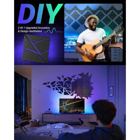 Soundproof Wall Panels 18 Pack, Decorative Acoustic Panels with Noise Reduction, -Adhesive & Easy to Cut for Room, Studio, Apartment, Home Theater, Gaming Room (12x12x0.4, Black)