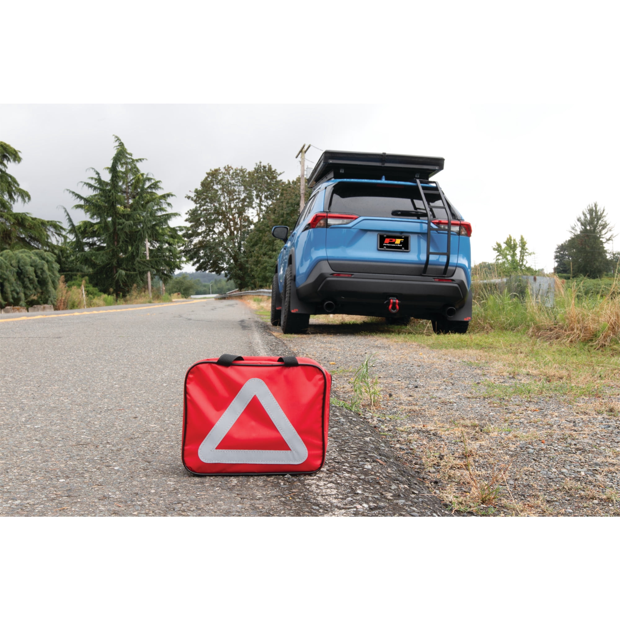 Performance Tool E00012 22 pc. Essential Roadside Assistance Kit: 12V Vortex Tire Inflator, Booster Cables, LED Flashlight, Safety Tools, Emergency Kit, Toolkit with Cable Ties, Gloves, Storage Case