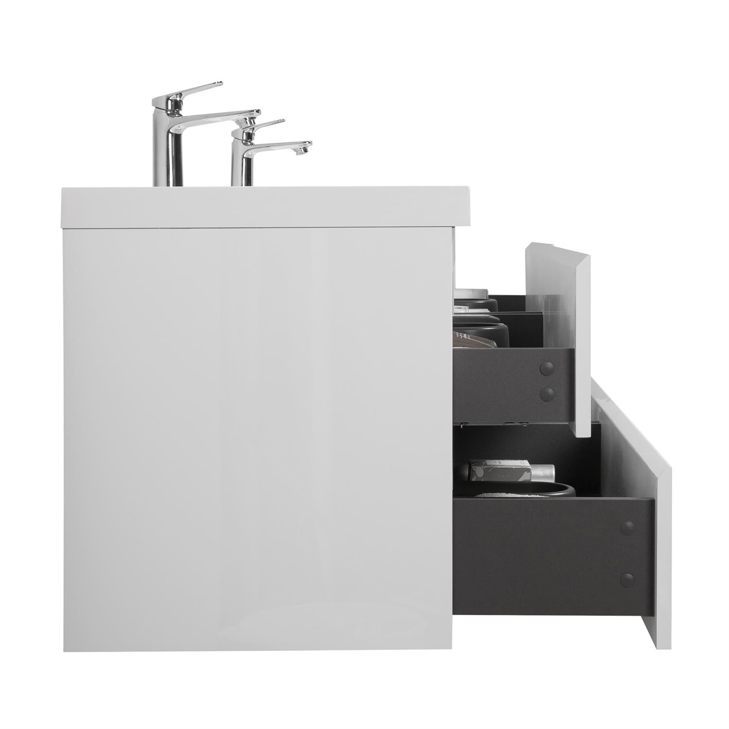 Demi Bonn 72" Floating Bathroom Vanity with Sink, Double Resin Top Basin and 4 Soft Close Drawers, Faucets and Drains Not Included, White