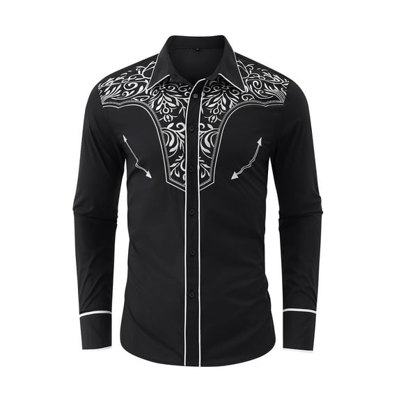 Yesfashion Men's Casual Western Embroidered Cowboy Shirt With Floral Design
