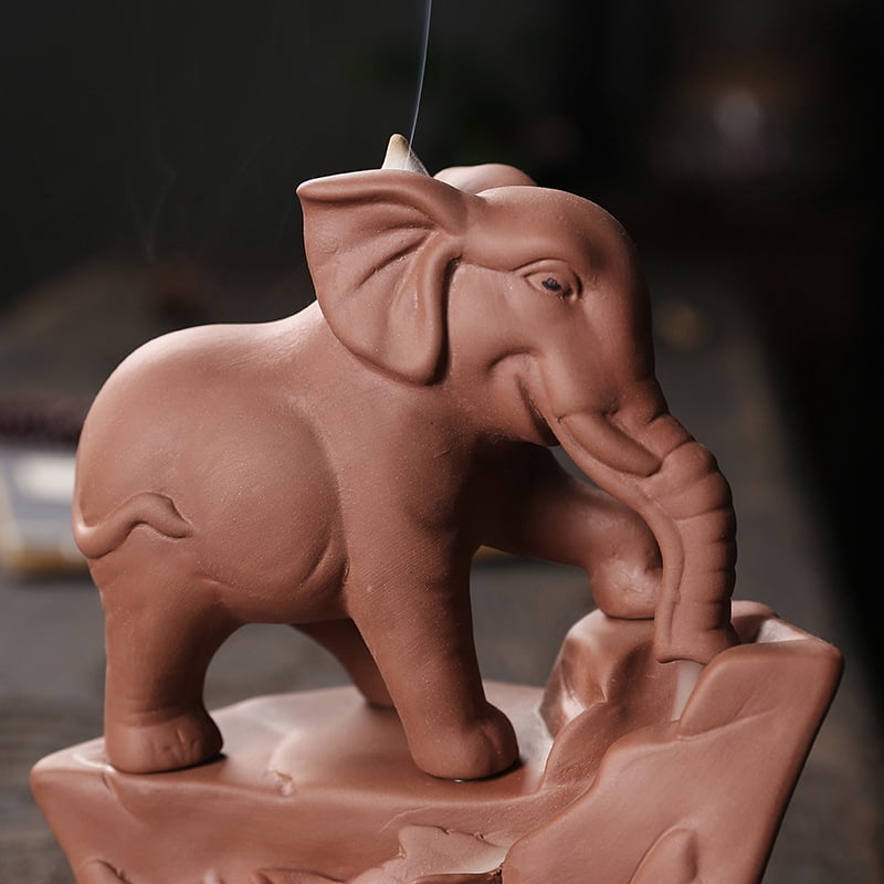 Creative Lucky Elephant Smoke Waterfall Backflow Incense Burner Purple Clay Censer Incense Holder Home Decor Ornaments
