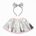 thumbnail image 2 of Godom Kids Girls Ballet Skirt Set 2T-11T Party Tulle Dance Skirt with Bow Hairband Costume,Silver, 2 of 4