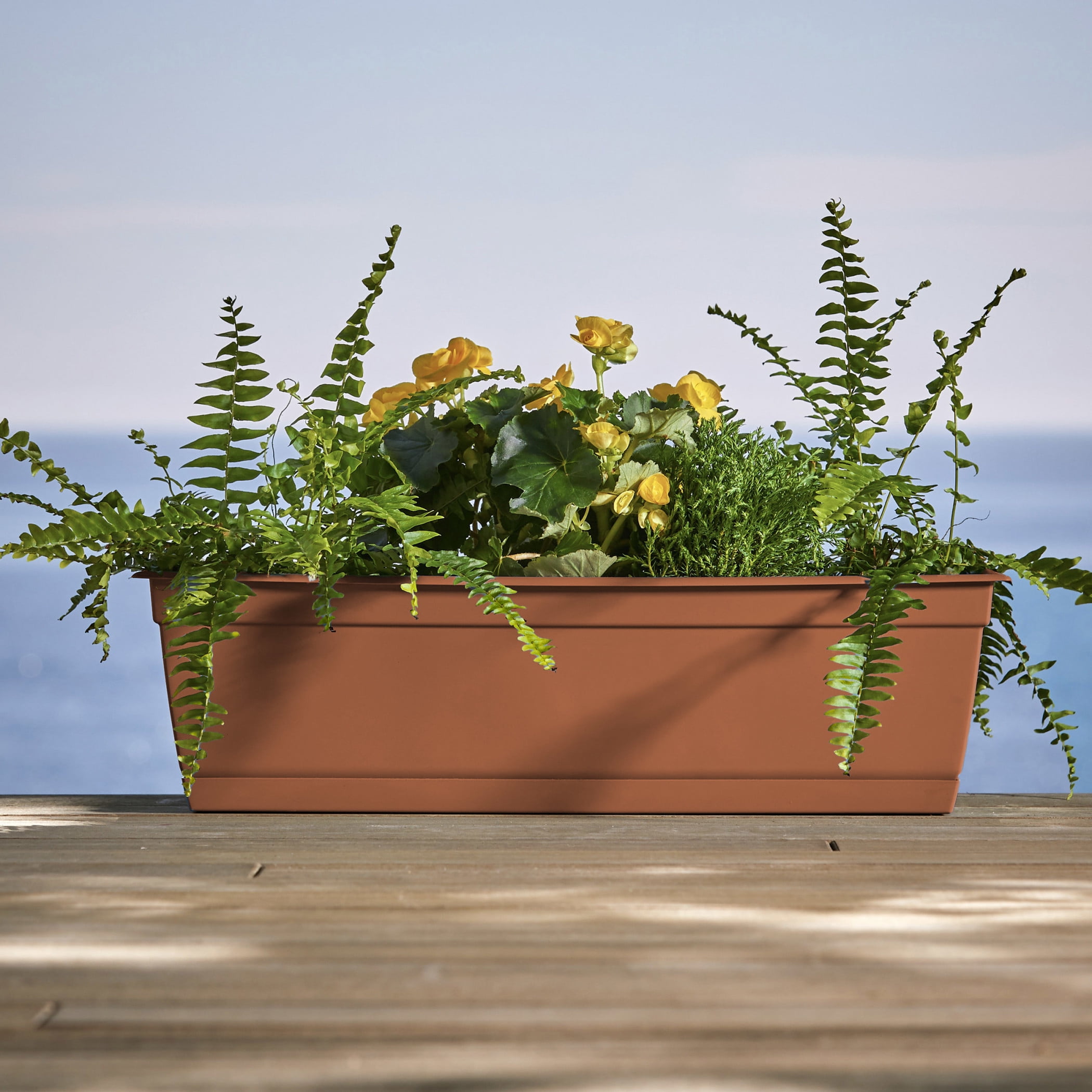 Bloem Dayton 24" Plastic Window Box Planter with Saucer Tray: 100% Recycled Plastic, for Window Sill & Ledge, Terra Cotta