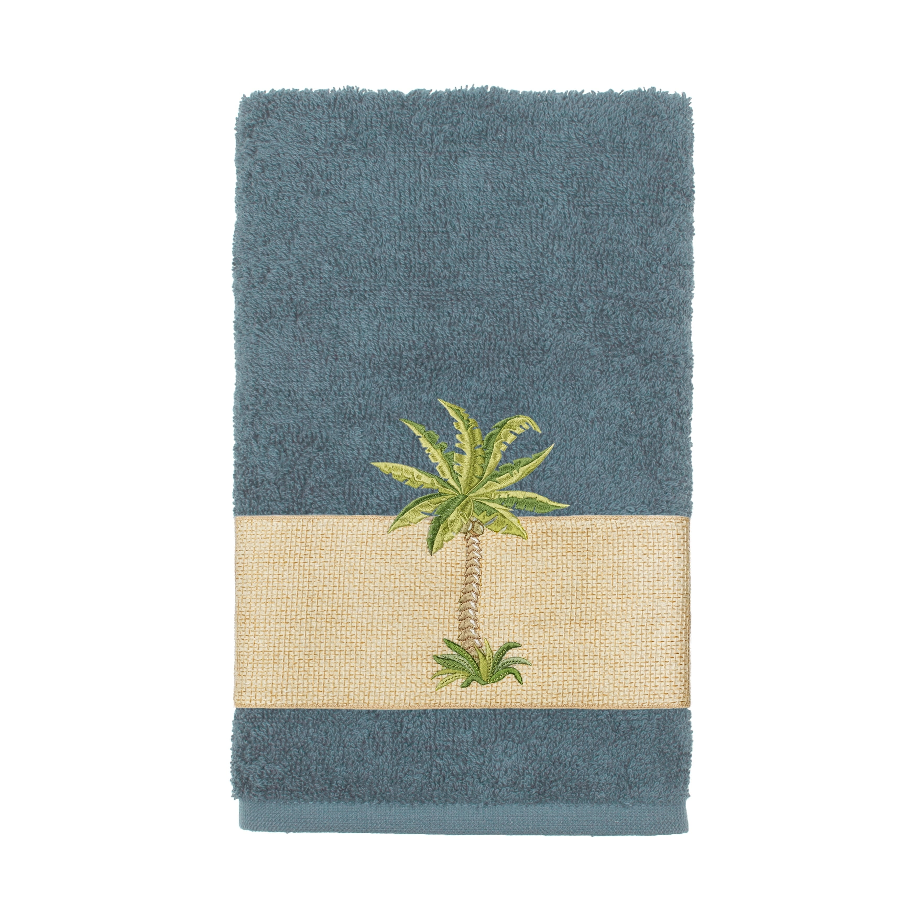 Authentic Hotel and Spa  Turkish Cotton Palm Tree Embroidered Teal Hand Towel