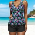 thumbnail image 3 of qucoqpe Womens Two Piece Tankini Swimsuits Floral Print V Neck Pleated Modest Bathing Suits Tankini Tops with Boyshorts, 3 of 5