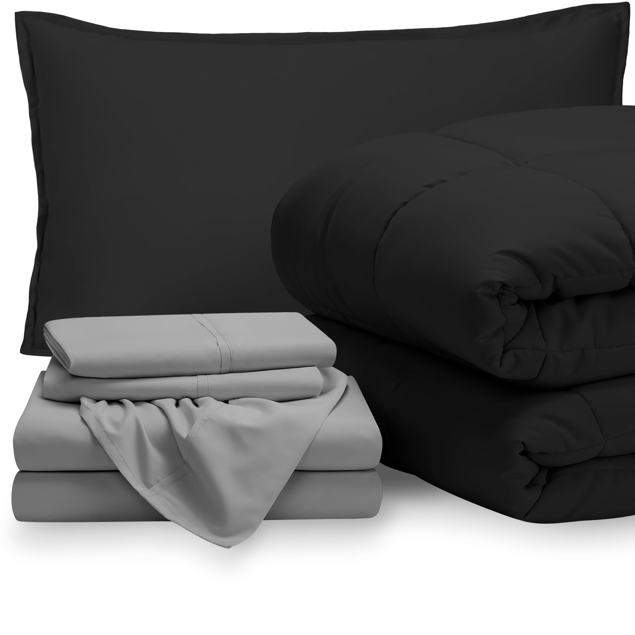 Bare Home Microfiber 5-Piece Black and Light Gray Bed in a Bag, Twin