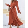 thumbnail image 5 of FreshPretty Womens Boho Cocktail Maxi Dress Fall Fashion V Neck Long Sleeve Swiss Dot Flowy Slit Wedding Guest Dresses, 5 of 6