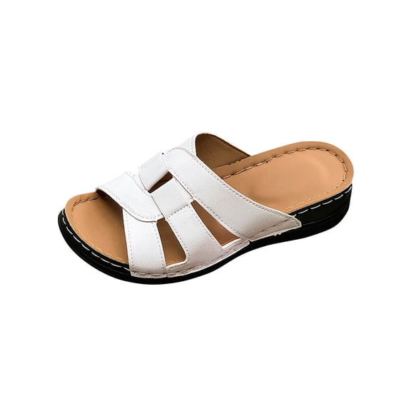 WRKEKC Sandals for Women Wide Width Thick Sole Lightweight Soft Sole Beach Wedge Heel Slides Spring Summer Casual Footwear