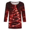 thumbnail image 3 of QIPOPIQ Hauts pour Femmes Manches 3/4 Chemises Col Rond Blouses Décontractées Amples T-Shirts Couleur Unie Liquidation, 3 of 4