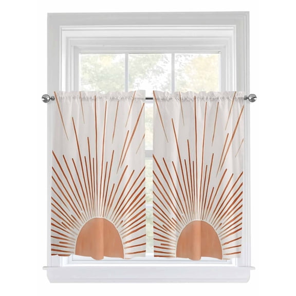 Kitchen Curtains 54 Inches length, Orange Sunshine Window Treatment Curtain Drapes, Lines Retro Abstract Middle Century Decorative Window Curtains for Bedroom Cafe, 52"x54", 2 Panels