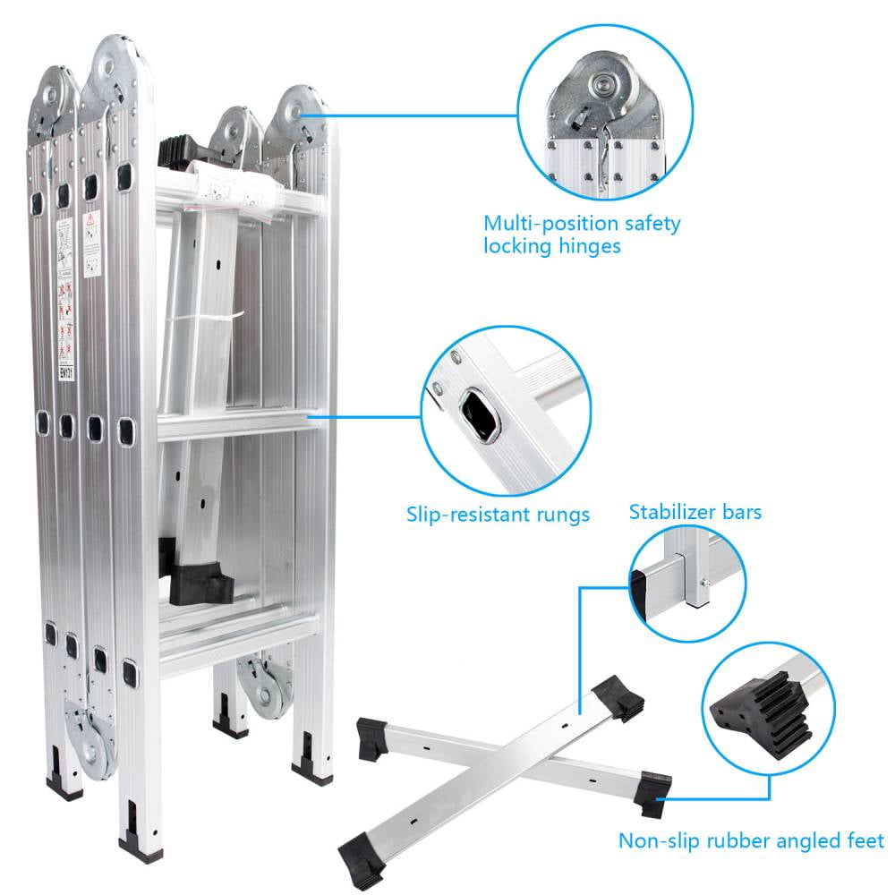 Ktaxon 12.5ft 7 in 1 Multi-Purpose Scaffold Ladder, Folding Aluminium Extension Ladder, EN 131 Standard, 330lbs Capacity