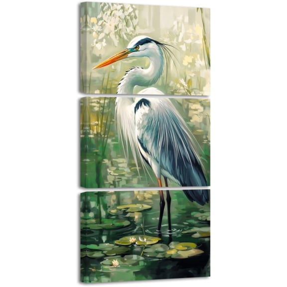 Hieng 3 Pieces Heron Wall Art Coastal Bird Paintings Blue Heron Pictures Beach Crane Canvas Prints Seaside Animal Artwork for Bathroom Farmhouse Decor Unframed