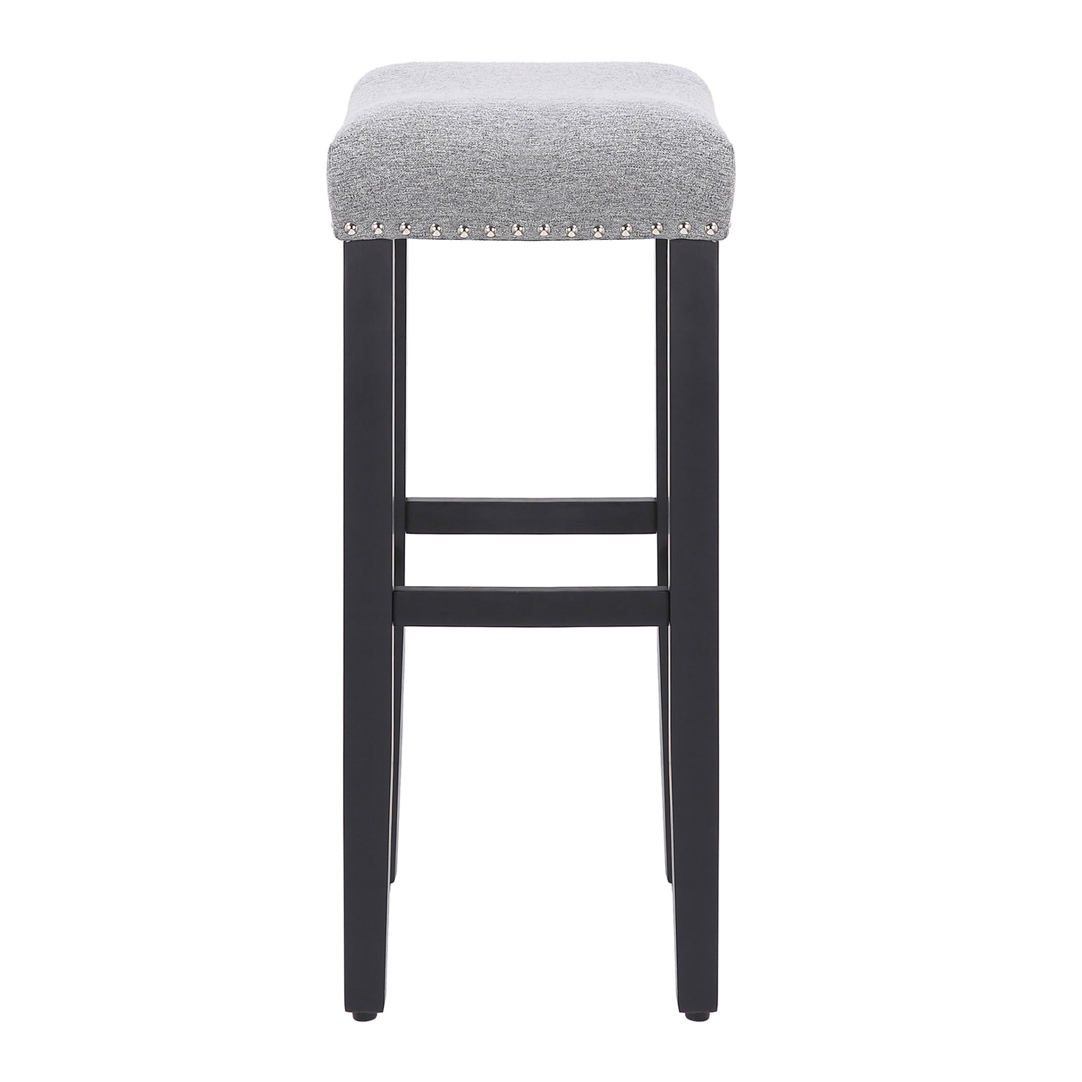 Polytrends Jameson Upholstered Polyester Black 29 Inch Bar Stool (Set Of 2) Black/Gray Metal Metal Upholstered Polyester Glam
