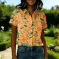 thumbnail image 5 of Minjewel Women's Hawaiian Print Button Down Short Sleeve Shirt with Pocket Casual Summer Beach Vacation Tropical Tops,Orange,2XL, 5 of 6
