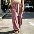 thumbnail image 6 of Bxsruta Womens Cargo Pants Wide Leg Baggy Joggers Drawstring Elastic Waist Casual Trousers with Pockets, 6 of 7