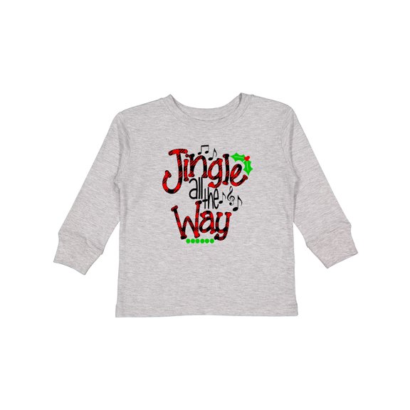 Inktastic Christmas Jingle All the Way with Music Notes and Holly Boys or Girls Long Sleeve Toddler T-Shirt