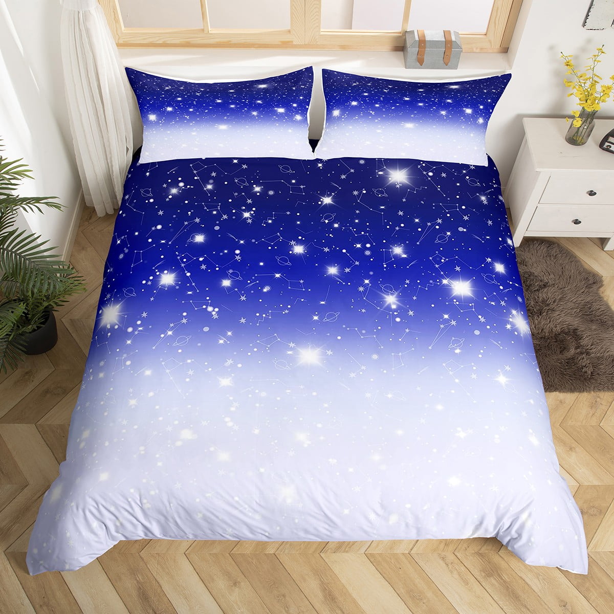 Navy Blue Ombre Comforter Cover For Boys Queen,Aqua Galaxy