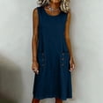thumbnail image 2 of fheaev Women's Midi Dress Sleeveless Crew Neck Button Pocket Loose Casual Summer for Everyday Navy S, 2 of 7