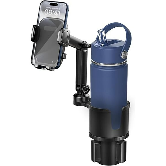 Cup Phone Holder for Car with Expandable Base, 2 in 1 Adjustable Hands Free Cell Phone Holders Car Cupholder Mount, Friendly Fit Large Bottle & iPhone All Cellphone for Truck SUV | No Shake Design