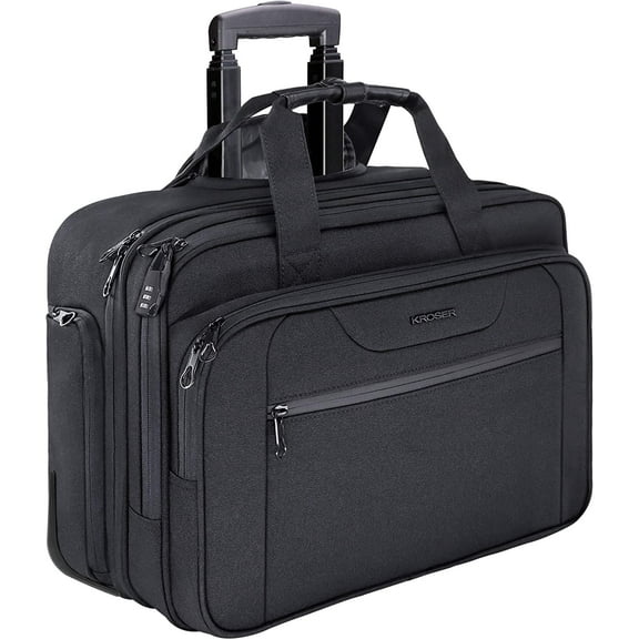 KROSER 17.3" Rolling Laptop Bag Briefcase Overnight Roller Case-Black