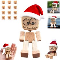 WKSCLPAI Shaking Feet Wooden Man, Shaking Wooden Man Figurine with Santa Hat for Car Dashboard, Christmas Handmade Shak Feet Woodens Doll, Funny Desk Car Ornaments Decor(12 Faces Hat)