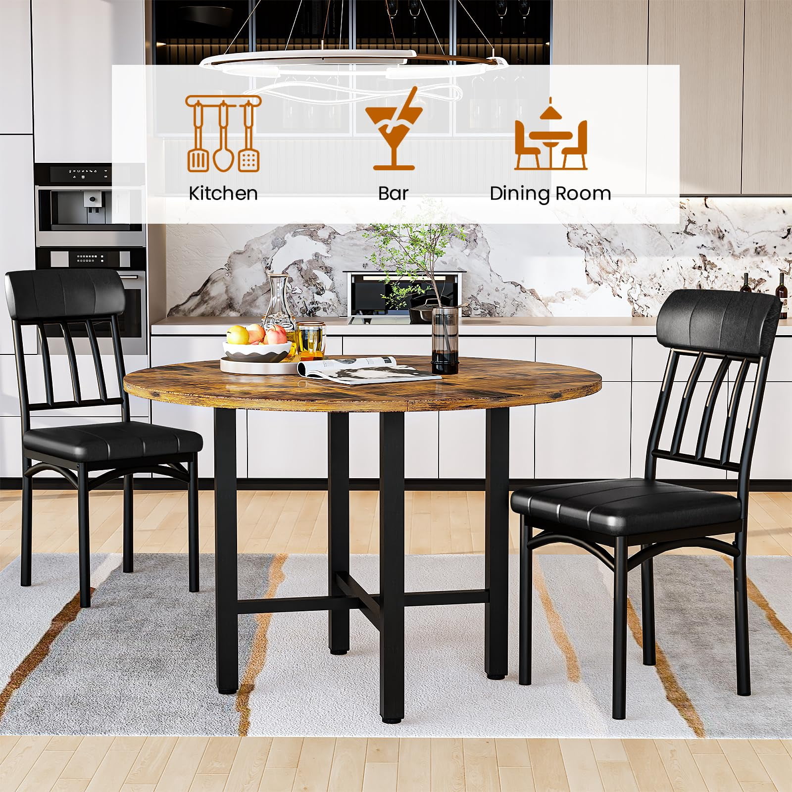MOOSENG Round Dining Table Set for 4,Faux Marble Circle Dining Table Set with Chairs,Modern Kitchen Table and Chairs Set for 4,Round Dinner Table & Chair Set for Small Space