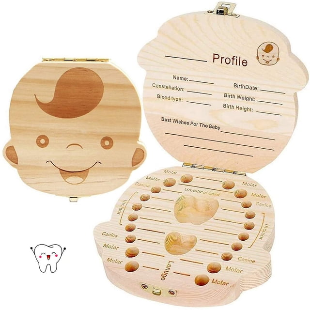 Caja para guardar dientes de bebé, caja para guardar dientes de bebé, caja para guardar dientes de leche, caja de dientes de madera para bebés y niños, dientes de leche, niño Afortunado Sencillez