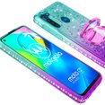 thumbnail image 4 of Phone Cover Compatible for Moto G8 Power Lite Case Liquid Floating Quicksand with Diamond Ring Stand for Magnetic Car Mount and Lanyard - Purple on Teal, 4 of 5