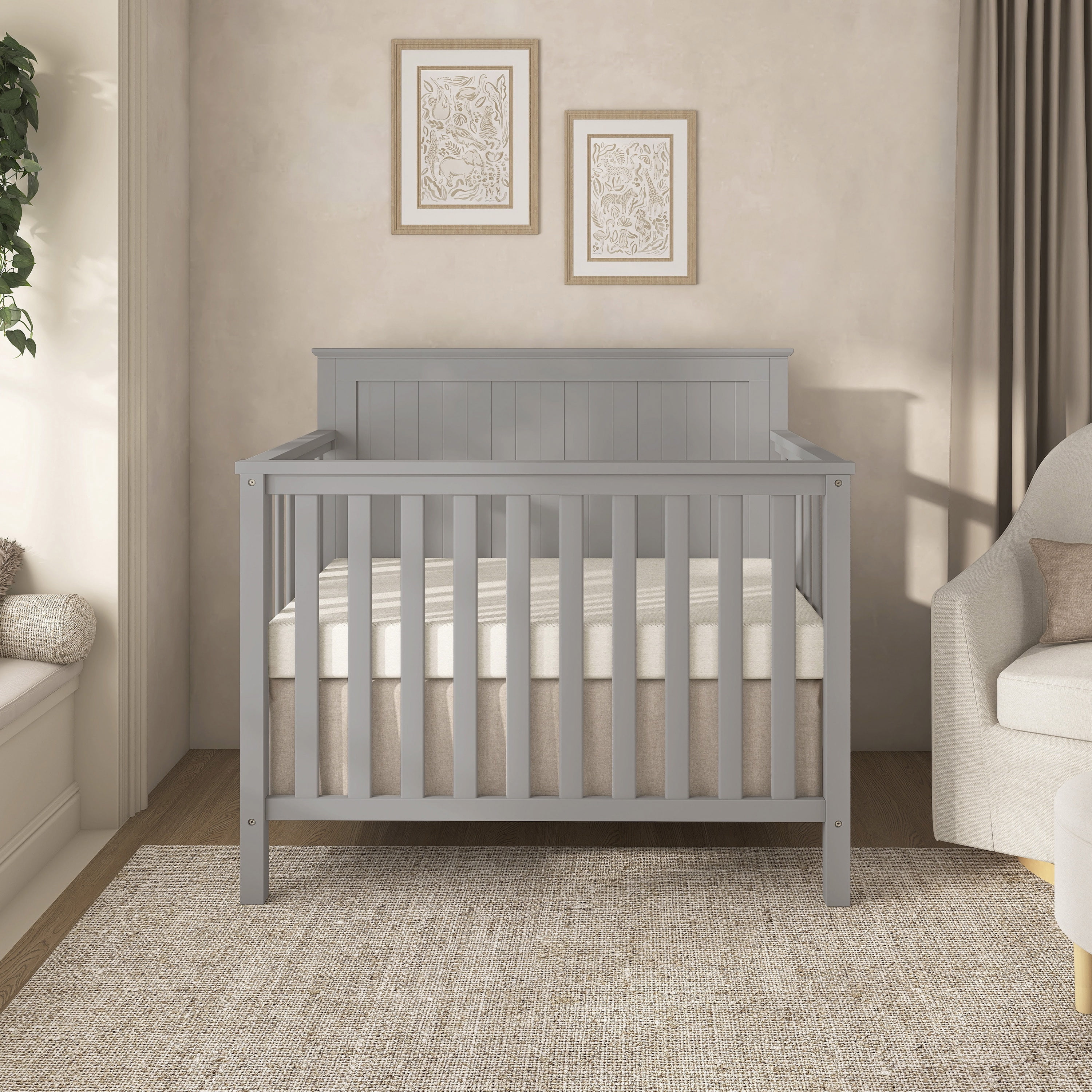 Dream On Me Ava 4-in-1 Convertible Mini Crib, Pebble Grey