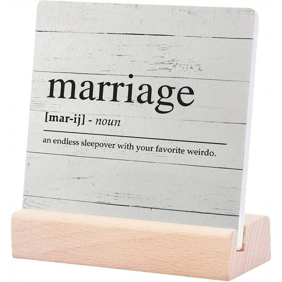 Ceramic Sign 4x4Inch Marriage Marriage Gifts Wedding Gifts For Couple Newly Wed Gifts For The Couple Funny Wedding Gifts Couples Bedroom Decor Desk Sign Plaque with Wooden Stand Gift For Women Men