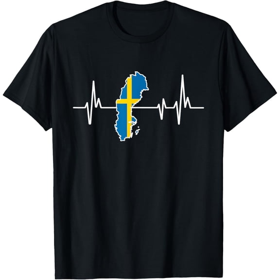 men and women can wear,Heartbeat Design Swedish Flag Sweden T-Shirt