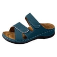 thumbnail image 5 of Rokment Womens Comfortable Ortho Wedge Walking Sandals with Arch Support & Adjustable Bands Beach Casual Leather Platform Slip on Mid Heels Backless Slides Summer Blue Size 8, 5 of 6