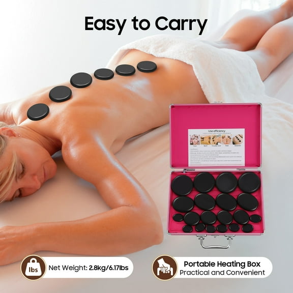 Hot Stone Therapy Kit with Heating Box, 16 Stones for Relaxation, Massage, and Skin Care, Improves Circulation and Reduces Muscle Tension