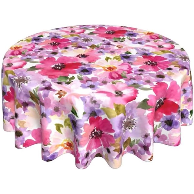 Nappe Florale Printanière 60 Pouces Ronde, Nappe Fleur Aquarelle Printemps Été Résistance aux Taches Polyester pour Fêtes Cuisine Salle à Manger Intérieur Extérieur