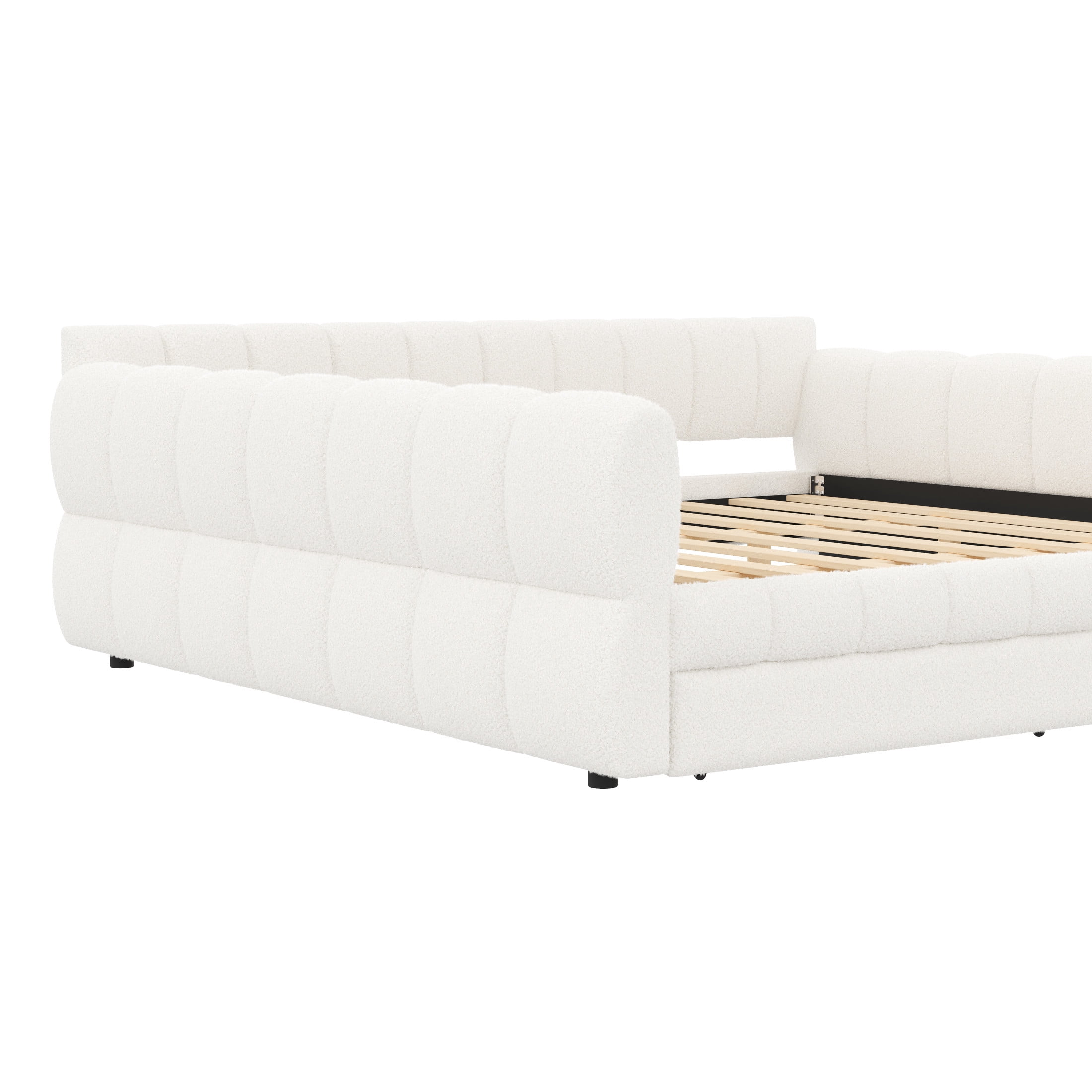 Noble House Cornelius King Size Upholstered Platform Bed, Lambswool Bed Frame with USB Port and Storage Drawers, White