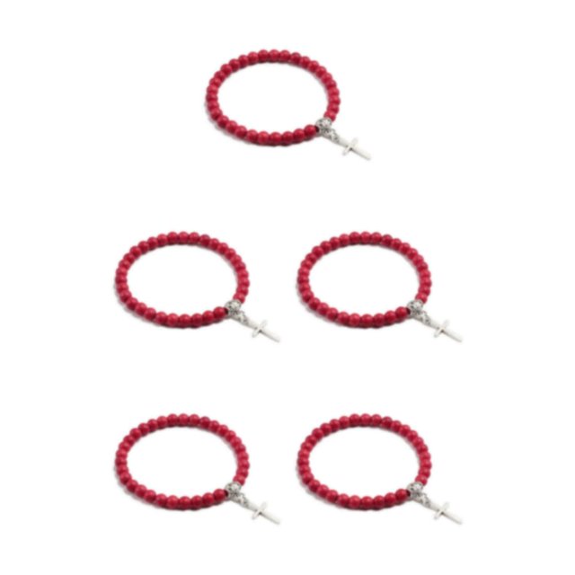 Guardoinrt Polyvalent et Tendance Bracelet de Perles Réglable pour Tous les Âges Large Application Mixte Croix Pendentif Bracelets Cadeau Rouge 5Set