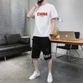 thumbnail image 3 of Conjunto de dos piezas para hombre, para correr, con letras, para trotar, color blanco, camisetas Kpop, pantalones cortos, trajes para hombre, ropa de verano, moda 2024, 3 of 5