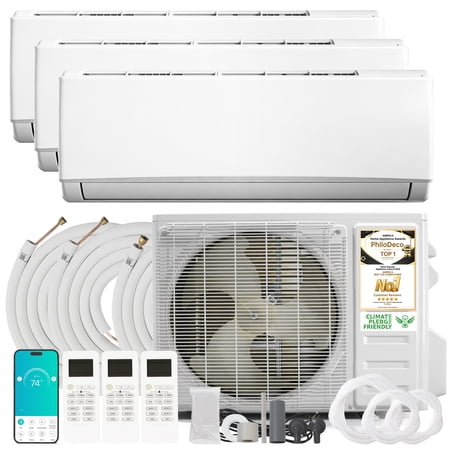 PHILODECO 3 Zone 12000+12000+18000 BTU Wi-Fi Mini Split AC/Heating System,20 SEER2 Ductless AC,36000 BTU Split Air Conditioner with Pre-Charged Condenser, Heat Pump & 25Ft Line Set, 208-230V