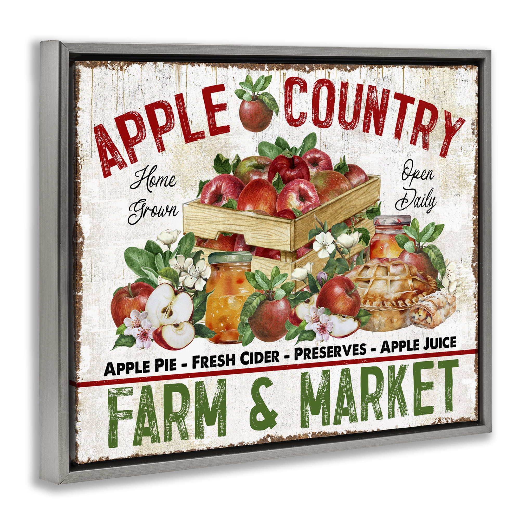 Stupell Industries Apple Country Market Holiday Painting Gray Floater Framed Canvas Art Prints Wall Art, 31 x 25