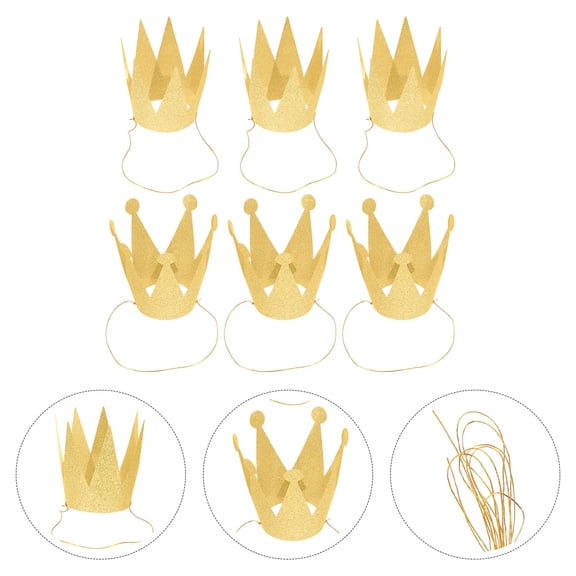 Raindrops 6PCS Glitter Birthday Crown Hats Party Hats Prince Crowns for Kids and Adults Party Decorations (Golden)