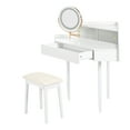thumbnail image 5 of Euroco Corner Makeup Vanity Desk with Tri-Folding Mirror, LED Lights & Stool, Space-Saving Design with Drawer & Shelf Storage, 5 of 9