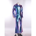 thumbnail image 4 of Hansber Men's Long Sleeve Flared Jumpsuit Disco Dance Overalls Shiny Metallic 70s Retro Outfit Club Party Wear Blue L, 4 of 8