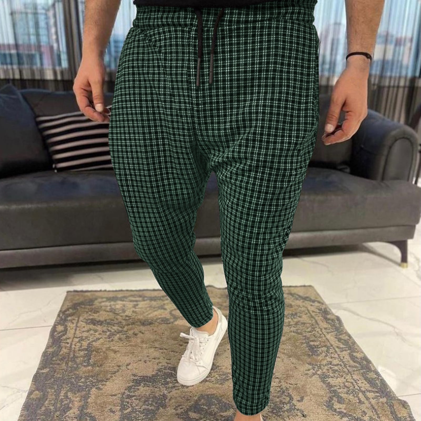 Archer Men Pants Grid Print Mid Waist 