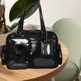 thumbnail image 5 of Hfppkn PU Leather Pin Display Ita Tote Bag Transparent Window Shoulder Handbag for Daily Use 35x11x25cm Black, 5 of 7