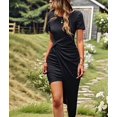 thumbnail image 4 of Women Summer Maxi Tshirt Dress Short Sleeve Crewneck Tie Waist Casual Fit Slit Spring Long Beach Dresses Black XXL, 4 of 9
